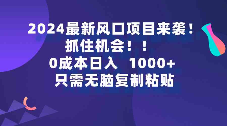 2024最新风口项目来了！0成本、手机搞定，日赚1000+，简单到只需“无脑复制”-安索博客网